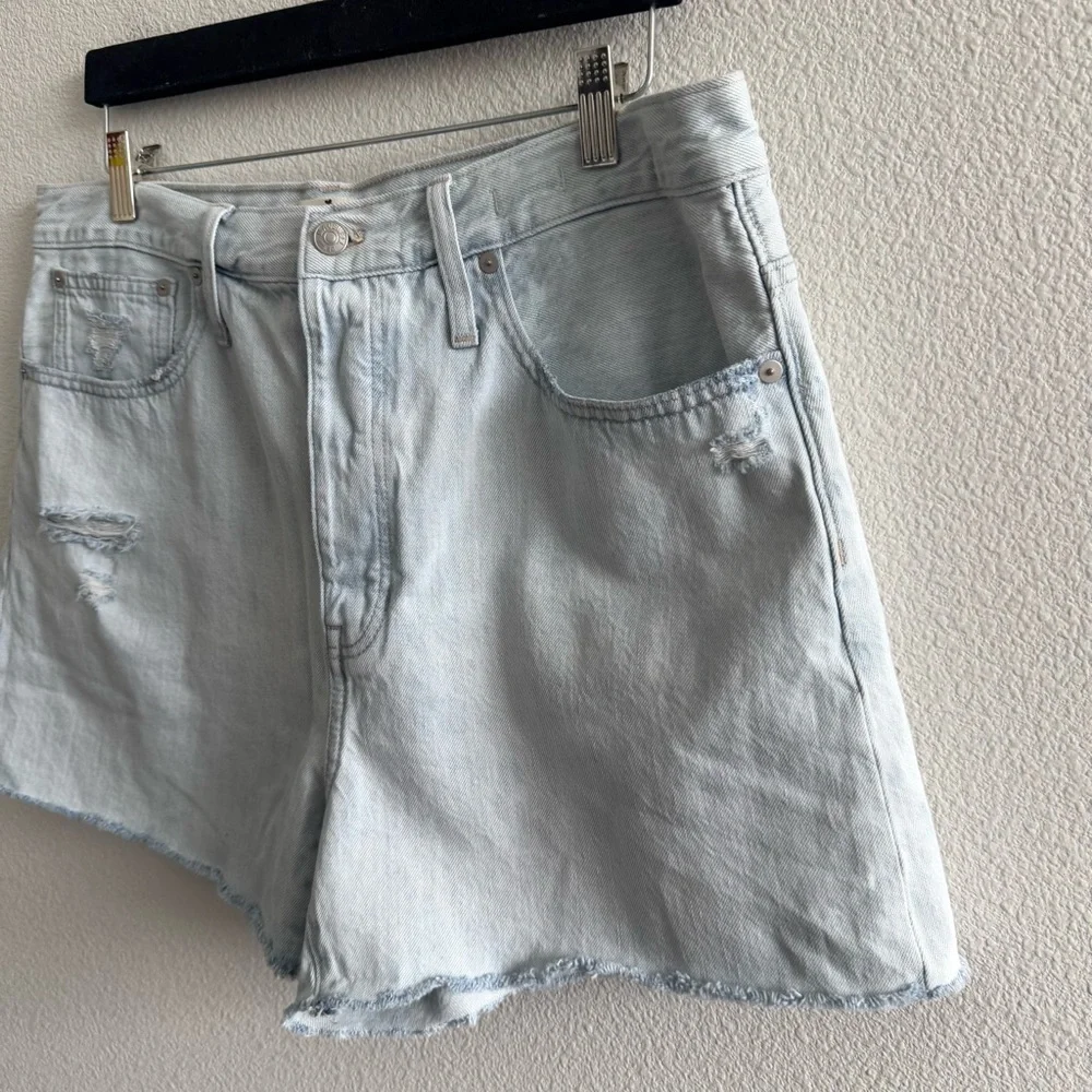 Madewell Pale Blue High-Rise Denim Cutoff Shorts